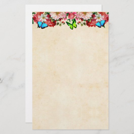 Bloemrand en botervliegen briefpapier (Voorkant / Achterkant)