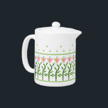 bloemrand van gestileerde tulpen theepot<br><div class="desc">bloembovenrand van gestileerde tulpen getopt met groene mijnvlekken</div>