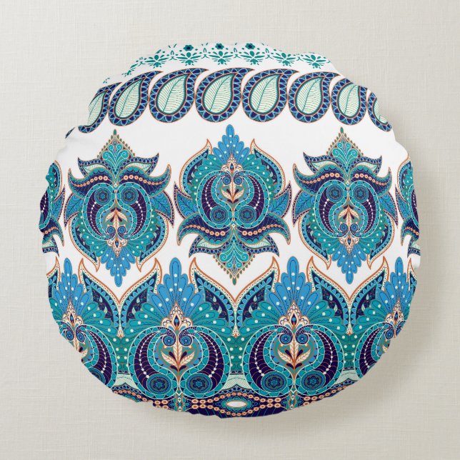  bloemranden:  Paisley Design Rond Kussen (Voorkant)