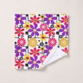 Bloemretro, heldere retro, floraal, rood en geel bad handdoek (Wasdoekje)