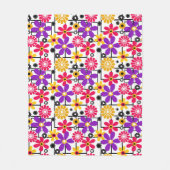 Bloemretro, heldere retro, floraal, rood en geel fleece deken (Voorkant)