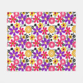 Bloemretro, heldere retro, floraal, rood en geel fleece deken (Voorkant (Horizontaal))
