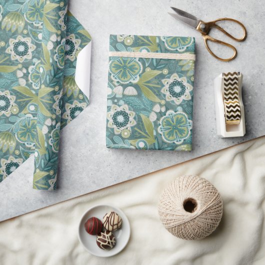 Bloemrijk Boho Botanisch Patroon Cadeaupapier (Crafts)