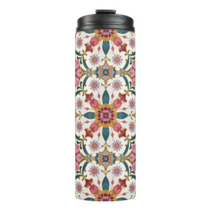Bloemrijk Boho-patroon in rood, roze en teal Thermosbeker