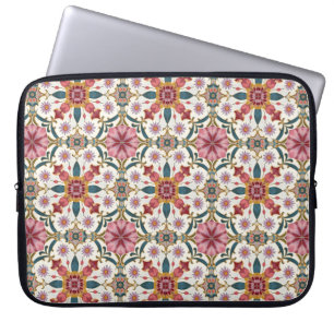 Bloemrijk Boho-patroon in rood, roze en turkoois Laptop Sleeve