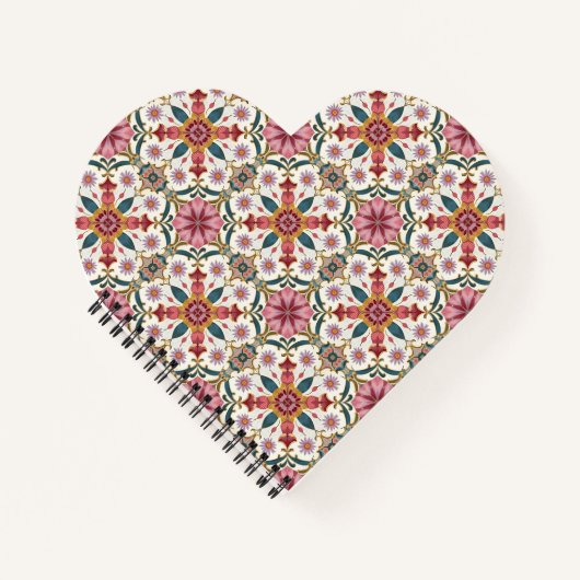 Bloemrijk Boho-patroon in rood, roze en turkoois Notitieboek (Voorkant)