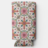 Bloemrijk Boho-patroon in rood, roze en turkoois Seltzer Blikjeskoeler (Achterkant)