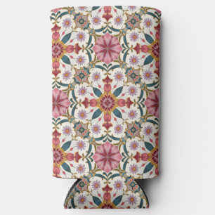 Bloemrijk Boho-patroon in rood, roze en turkoois Seltzer Blikjeskoeler