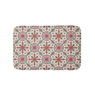 Bloemrijk Boho-patroon in rood, roze en turquoise Badmat