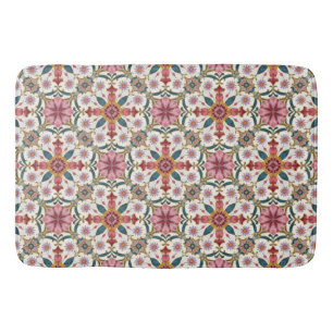 Bloemrijk Boho-patroon in rood, roze en turquoise Badmat