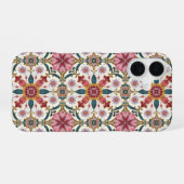 Bloemrijk Boho-patroon in rood, roze en turquoise iPhone 16 Hoesje (Achterkant horizontaal)