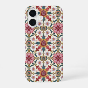 Bloemrijk Boho-patroon in rood, roze en turquoise iPhone 16 Hoesje