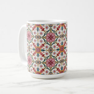 Bloemrijk Boho-patroon in rood, roze en turquoise Koffiemok