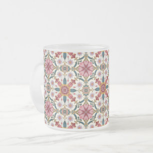 Bloemrijk Boho-patroon in rood, roze en turquoise Matglas Koffiemok