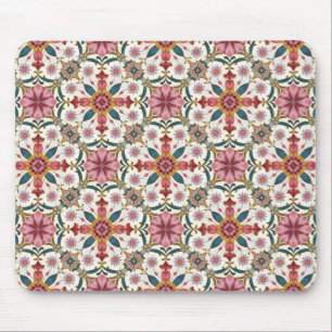 Bloemrijk Boho-patroon in rood, roze en turquoise Muismat