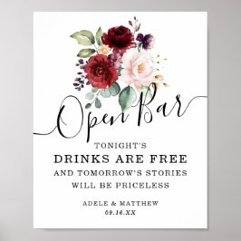 Bloemrijk bordeauxroze blos boeket open bar bord poster