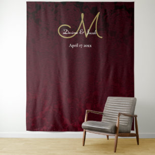 Bloemrijk Burgundy Gouden Trouw Monogram Foto Boot Wandkleed