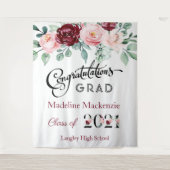 Bloemrijk Burgundy Roze Afstudeerfeest 2021 Achter Wandkleed (Voorkant)