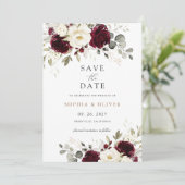Bloemrijk Burgundy Wit Groen Goud Save the Date Kaart (Staand voorkant)