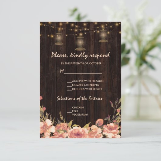Bloemrijk Hout Oude Lantaarns Trouwen RSVP (Staand voorkant)