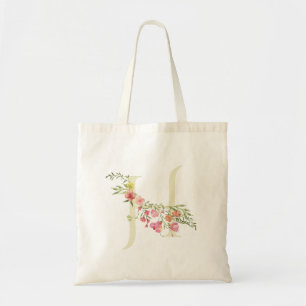 bloemrijk lente monogram H bruiloft bruidsdouche Tote Bag