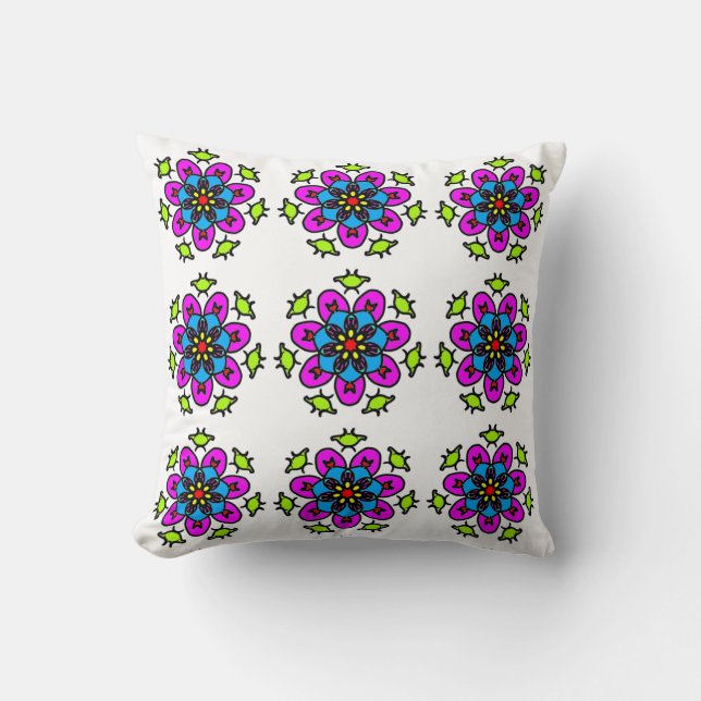 Bloemrijk Mandala Naadloos Patroon Kussen (Voorkant)