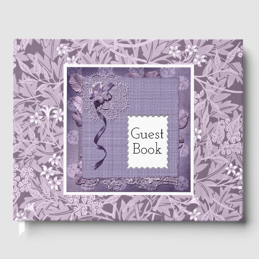 Bloemrijk paars William Morris patroon landelijk Gastenboek (Voorkant)