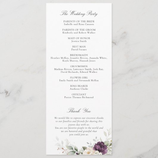 Bloemrijk Paars Wit Groenelementen Goud Trouwprogr Programmakaart (Achterkant)