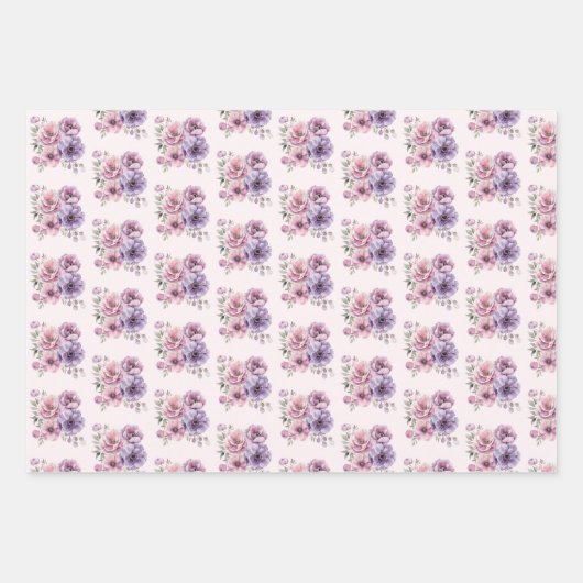 Bloemrijk Paarse Roze Bloemen Lavendel Bloemrijk Inpakpapier Vel (Voorkant 2)