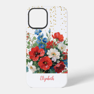 Bloemrijk Rood Blauw Goud Glitters Wilde Bloemen iPhone 12 Pro Hoesje