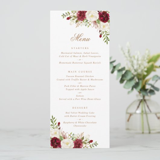 Bloemrijk Rood Bourgondië Wit Groenelementen Moder Menu (Staand voorkant)