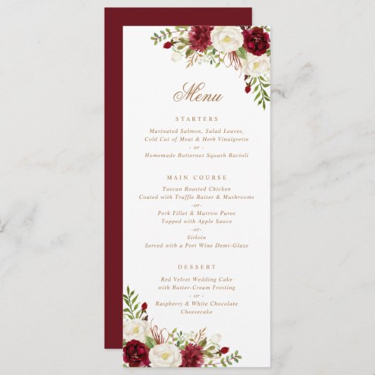 Bloemrijk Rood Bourgondië Wit Groenelementen Moder Menu (Voorkant / Achterkant)