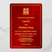 Bloemrijk Rood Gouden Chinees Huwelijk Folie Uitnodiging (Voorkant)