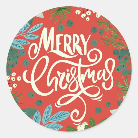 Bloemrijk rood Kerstmis Ronde Sticker (Voorkant)