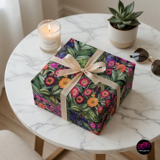 Bloemrijk Roze Eiland Weide Cadeaupapier