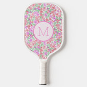 Bloemrijk Roze Oranje Preppy Aangepaste Initiële D Pickleball Paddle (Achterkant)