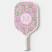 Bloemrijk Roze Oranje Preppy Aangepaste Initiële D Pickleball Paddle (Voorkant)