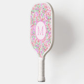 Bloemrijk Roze Oranje Preppy Aangepaste Initiële D Pickleball Paddle (Links)