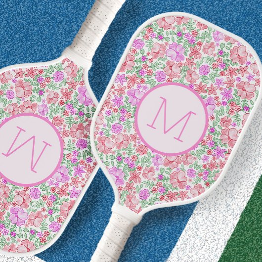 Bloemrijk Roze Oranje Preppy Aangepaste Initiële D Pickleball Paddle