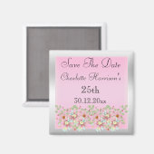 Bloemrijk Roze & Zilver Save The Date 25e Magneet (Voorkant / Achterkant)