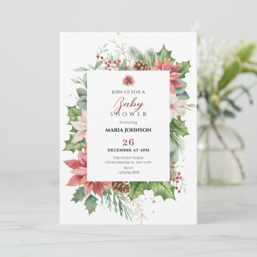 Bloemrijk Rustiek Rood en groen baby shower Kaart (Staand voorkant)