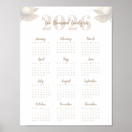 Bloemrijk Schrift 2026 Eén-pagina Kalender Elegant Poster (Voorkant)