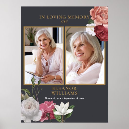 Bloemrijke 2 foto-herdenking van het leven-rouwcer poster (Voorkant)
