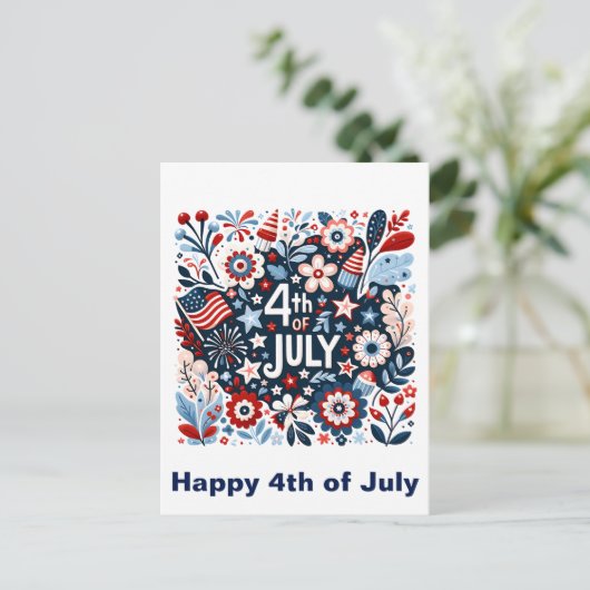 Bloemrijke 4 juli briefkaart (Staand voorkant)