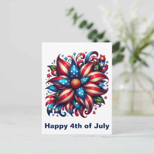 Bloemrijke 4 juli briefkaart (Staand voorkant)