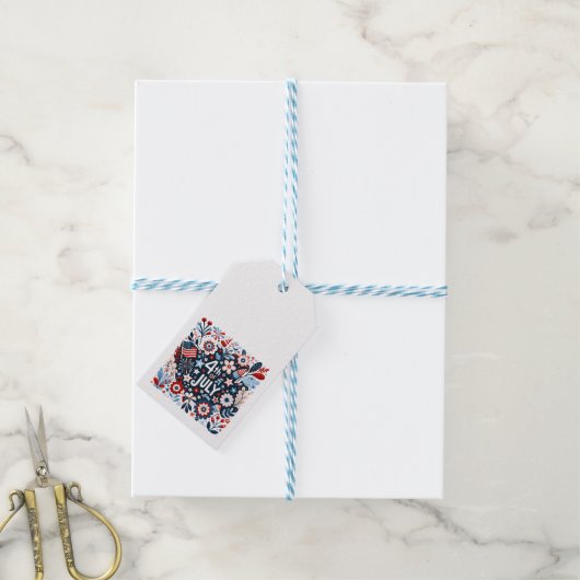 Bloemrijke 4 juli cadeaulabel (Met Touw)