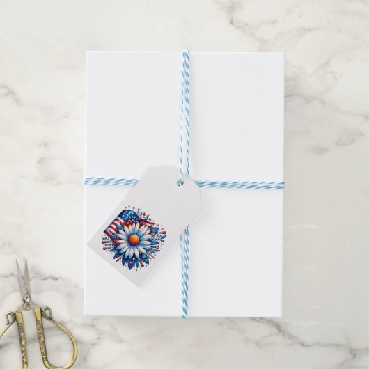 Bloemrijke 4 juli cadeaulabel (Met Touw)