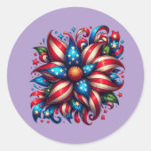 Bloemrijke 4 juli ronde sticker (Voorkant)
