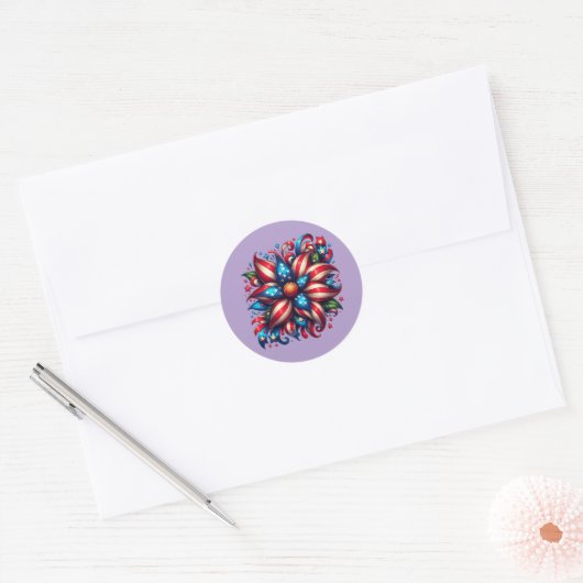 Bloemrijke 4 juli ronde sticker (Envelop)