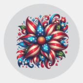 Bloemrijke 4 juli ronde sticker (Voorkant)